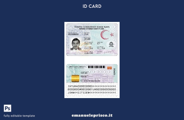 modello di documento d'identità turco in stile verificato